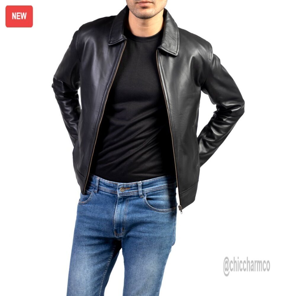 Men's Genuine Lambskin Leather Biker Jacket, Quilted Lining, YKK Zip